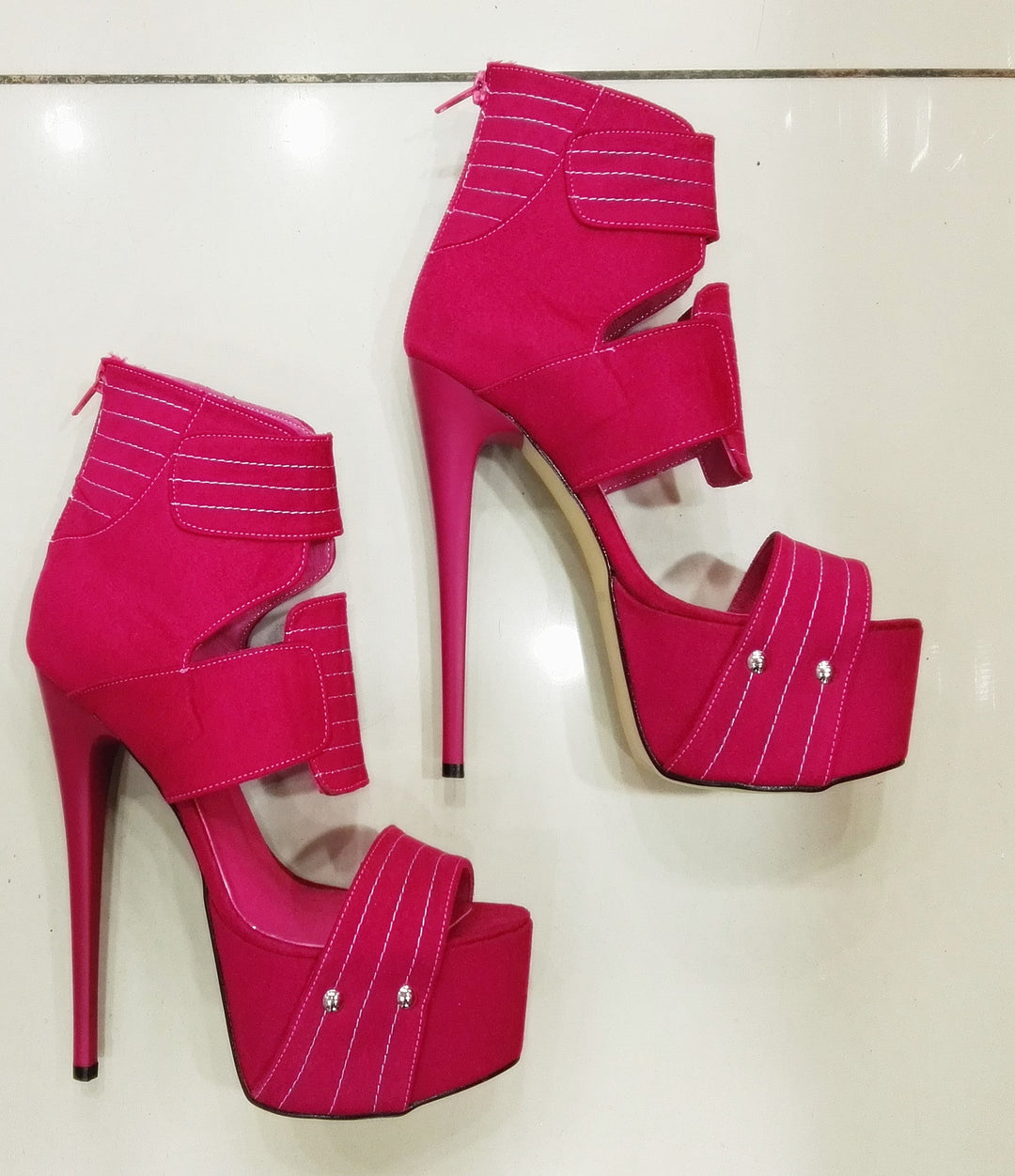 Fuschia Pink Bondage Peep Toe Platforms - Tajna Club