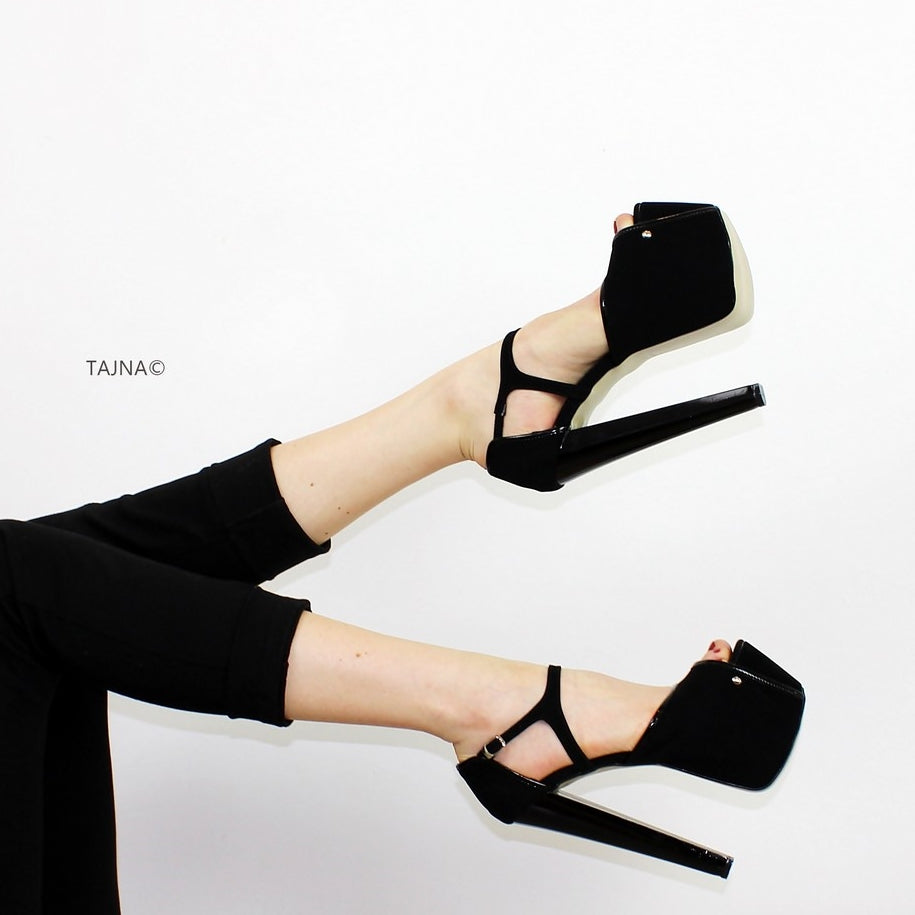 Black Suede V Ankle Platform Heels Tajna Shoes Tajna Club