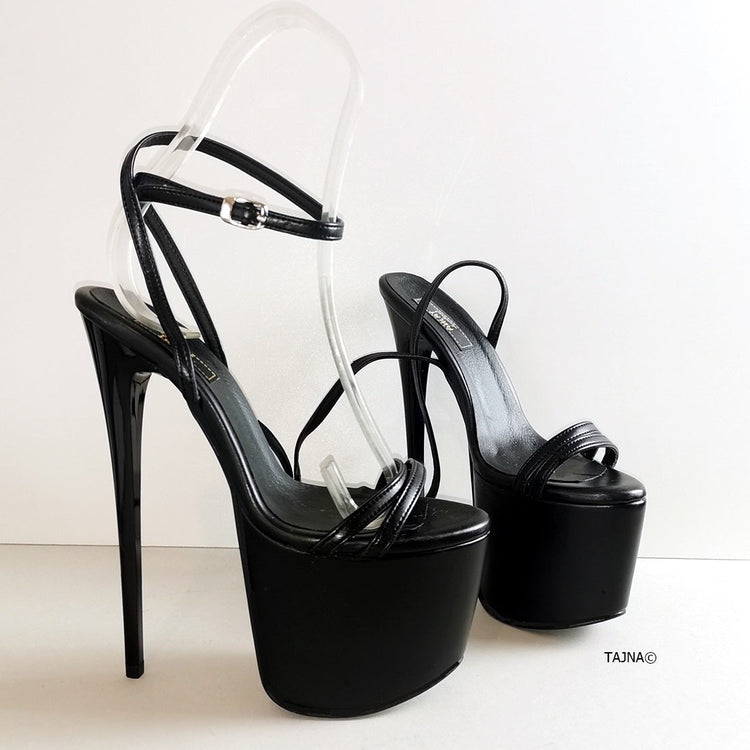 Black Pencil Heel Platform Sandals - Tajna Club