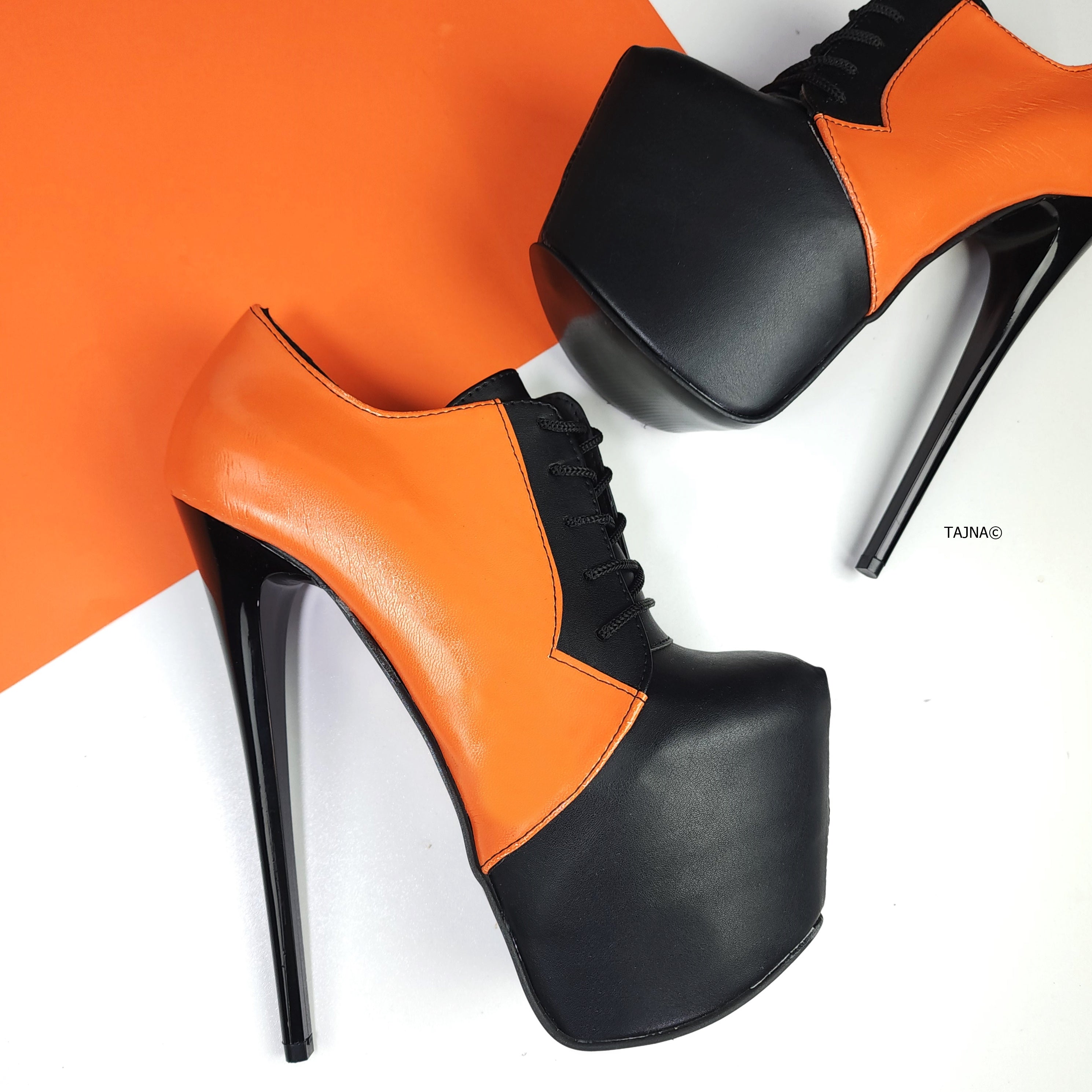 Black Orange Halloween Lace Up Boots - Oxford - Tajna Club Shoes Booties