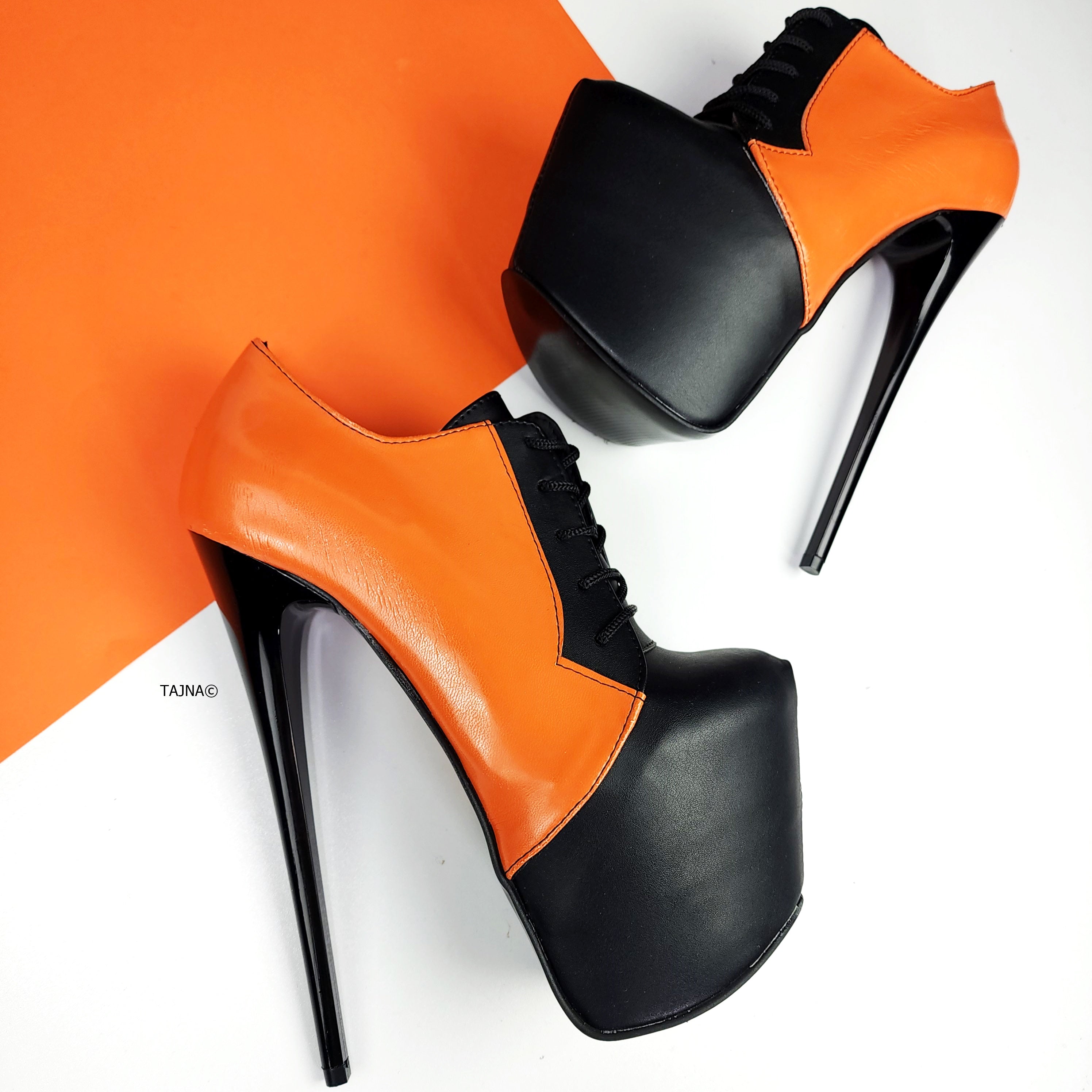 Black Orange Halloween Lace Up Boots - Oxford - Tajna Club Shoes Booties