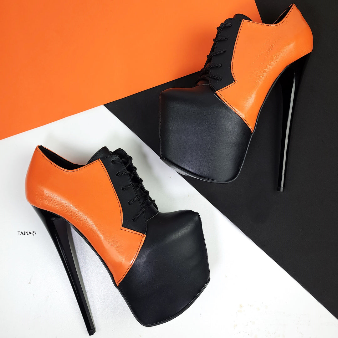 Black Orange Halloween Lace Up Boots - Oxford - Tajna Club Shoes Booties