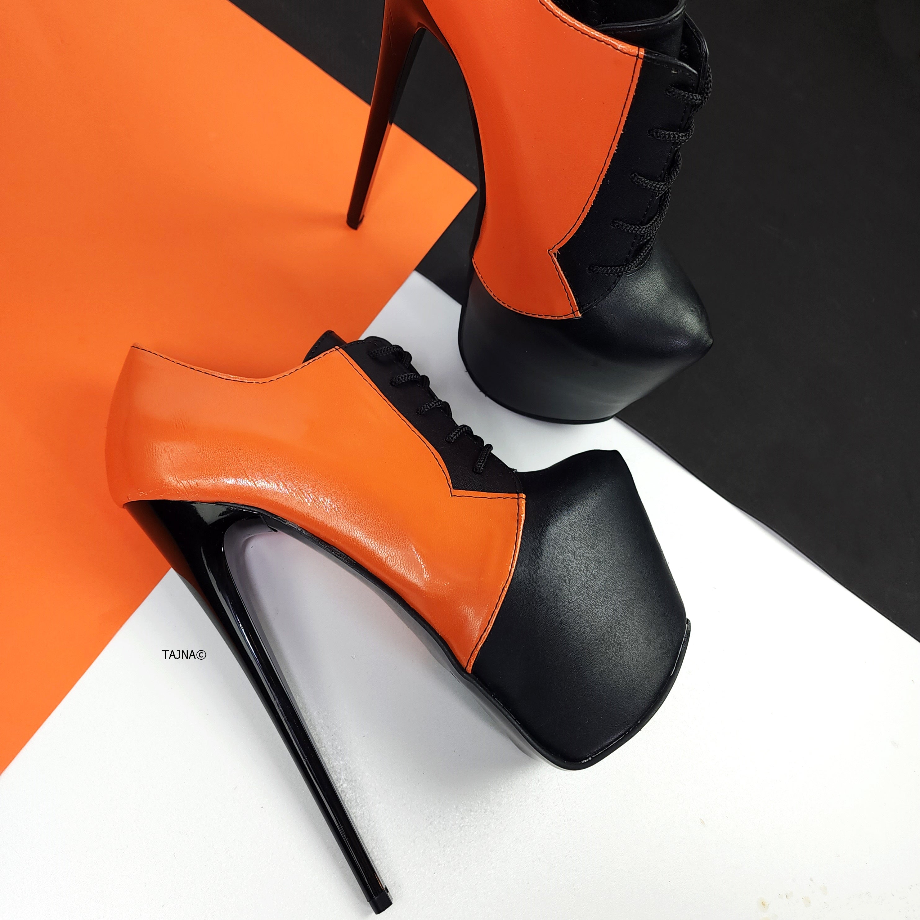 Black Orange Halloween Lace Up Boots - Oxford - Tajna Club Shoes Booties