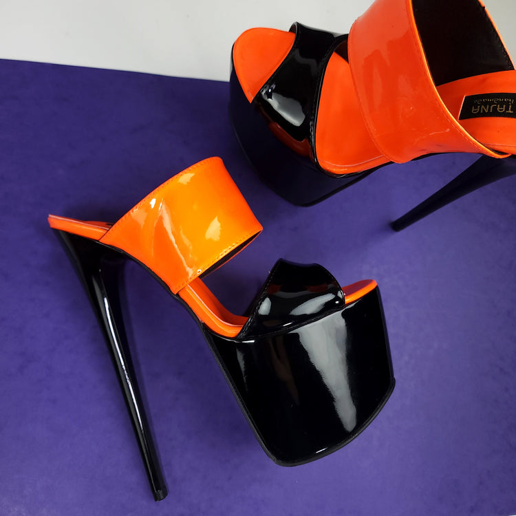 Black Orange Gloss Double Strap Mules Tajna club shoes halloween