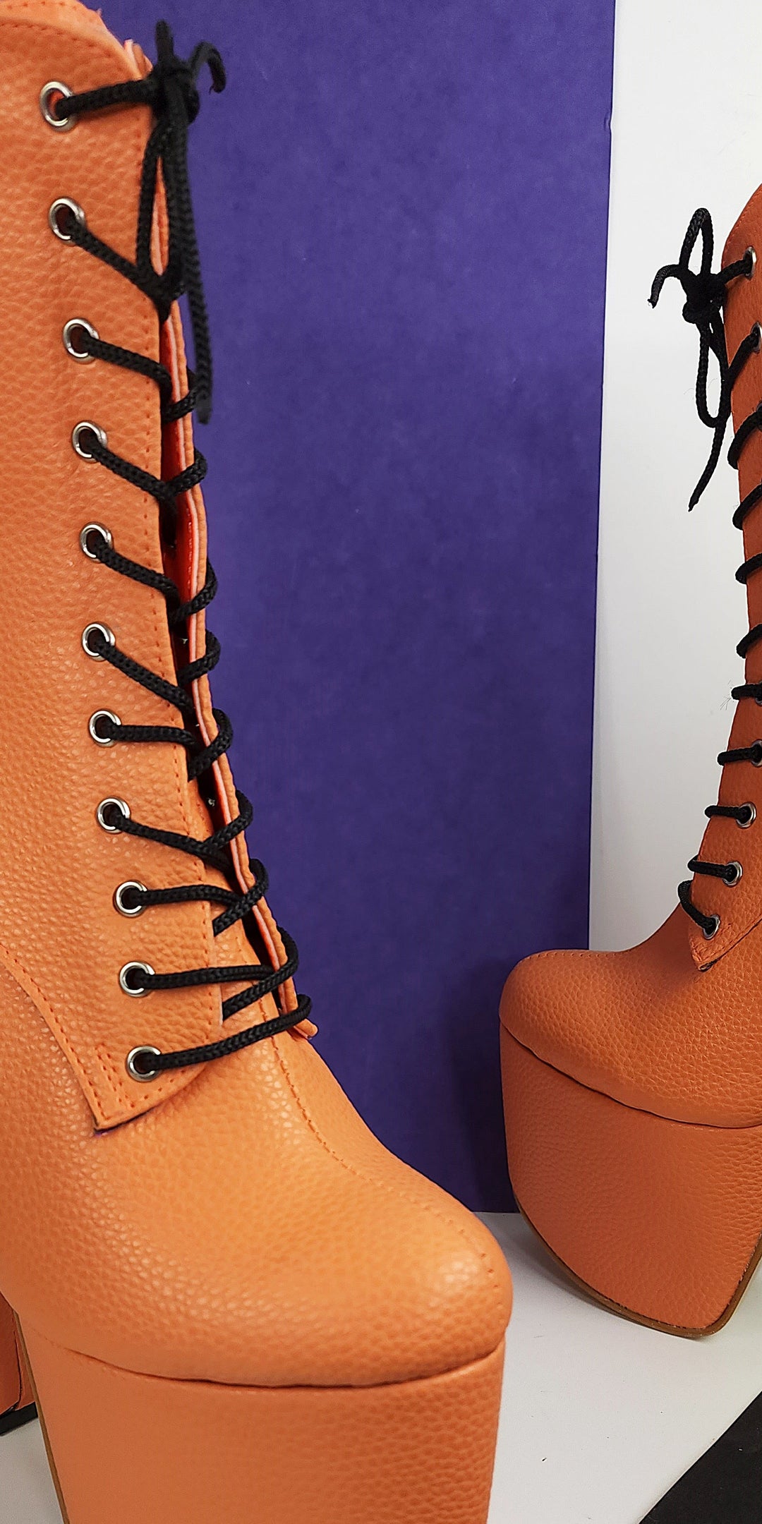 Orange Matte Lace Up Chunky Heel Boots Tajna club Shoes Halloween