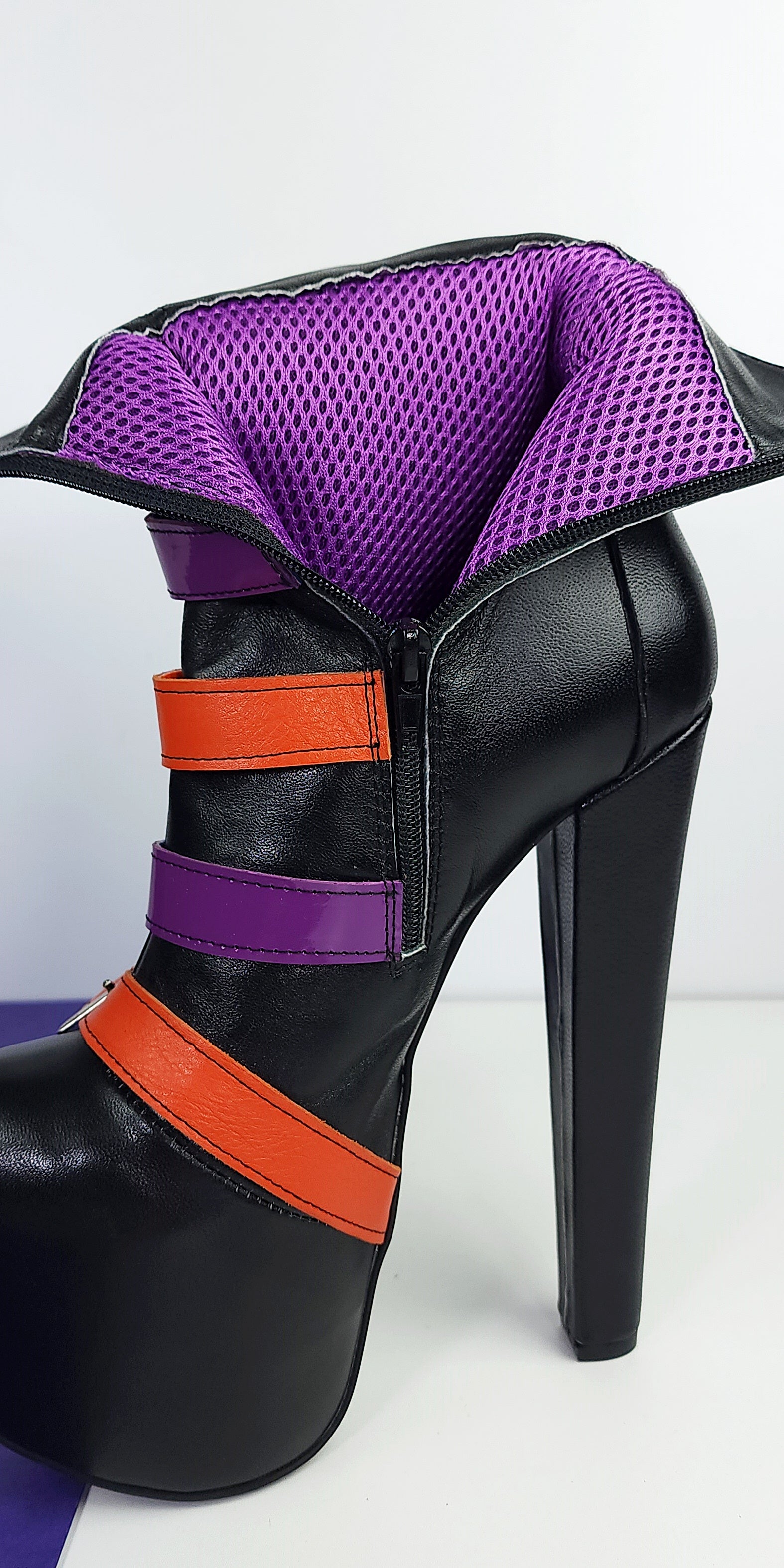 Black Genuine Leather Multi Belted Chunky Heel Boots Tajna Club Halloween