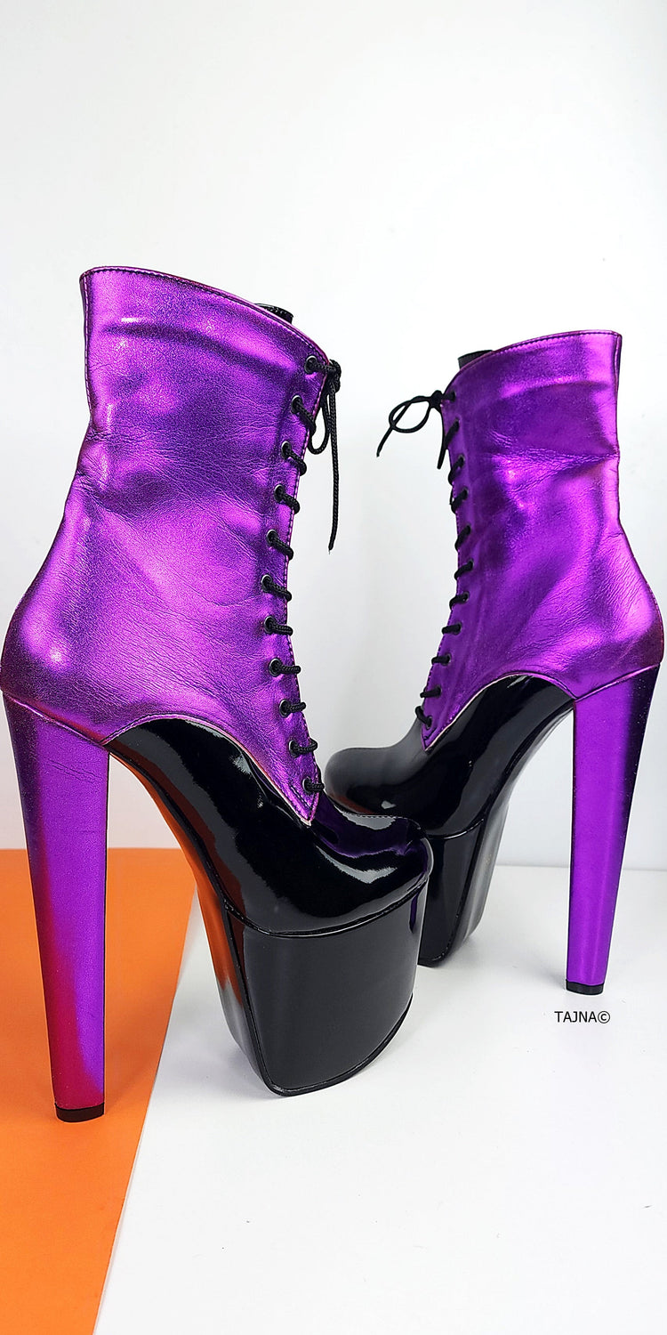 Purple Black Multi Colour Chunky Heel Boots Tajna Club Halloween