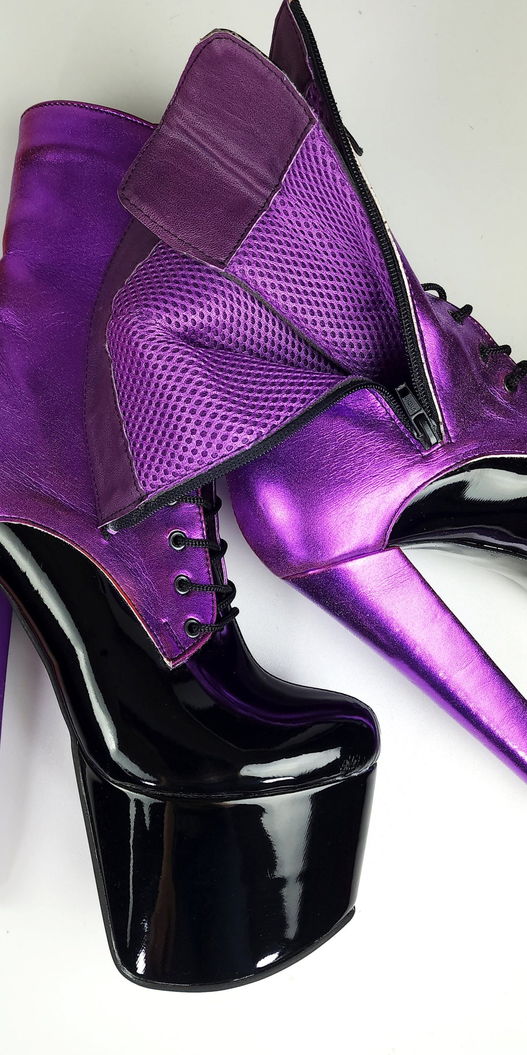 Purple Black Multi Colour Chunky Heel Boots Tajna Club Halloween