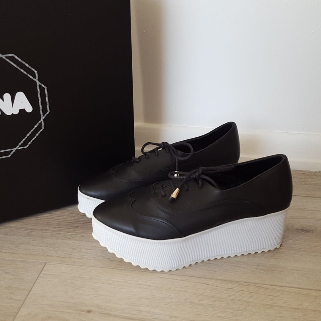 Black Lace Up Wedge Sneakers - Tajna Club