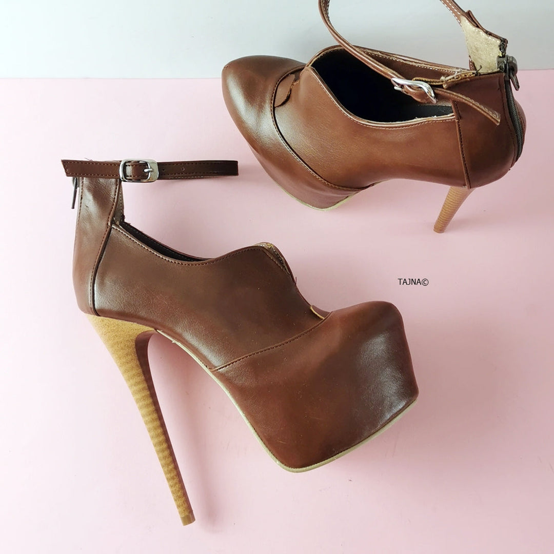 Designer Tobacco Brown Ankle Strap Platforms - Tajna Club