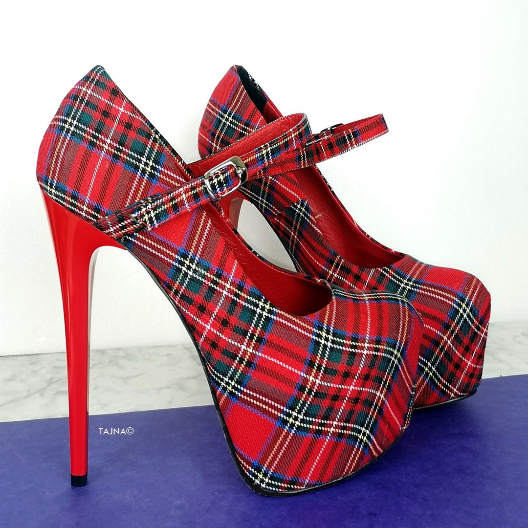 Tartan Mary Jane High Heel Shoes - Tajna Club