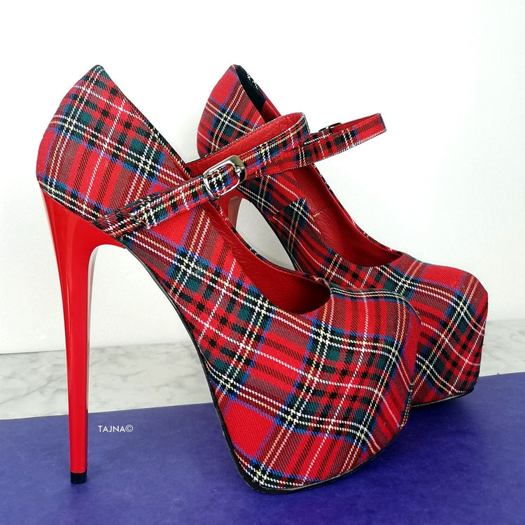 Tartan Mary Jane High Heel Shoes - Tajna Club