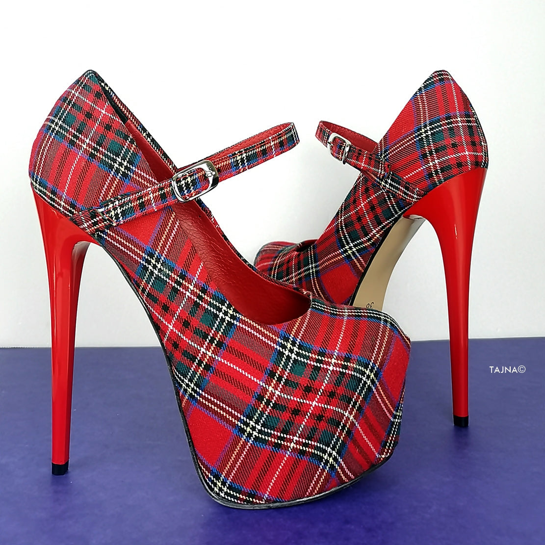 Tartan Mary Jane High Heel Shoes - Tajna Club