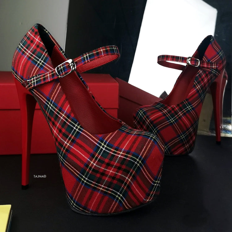 Tartan Mary Jane High Heel Shoes - Tajna Club