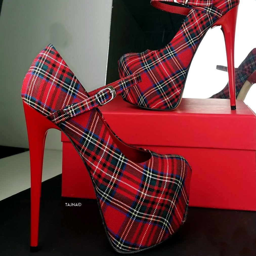 Tartan Mary Jane High Heel Shoes - Tajna Club