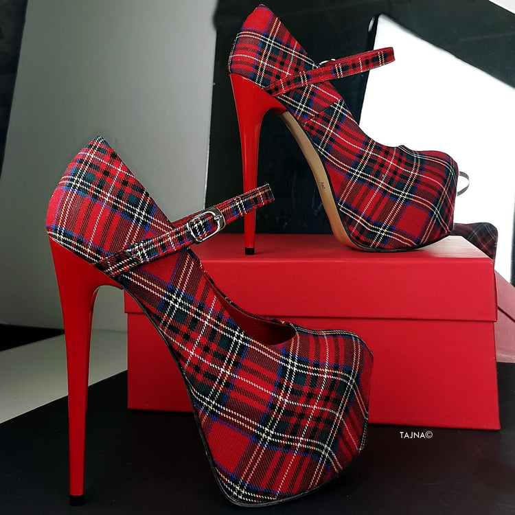 Tartan Mary Jane High Heel Shoes - Tajna Club