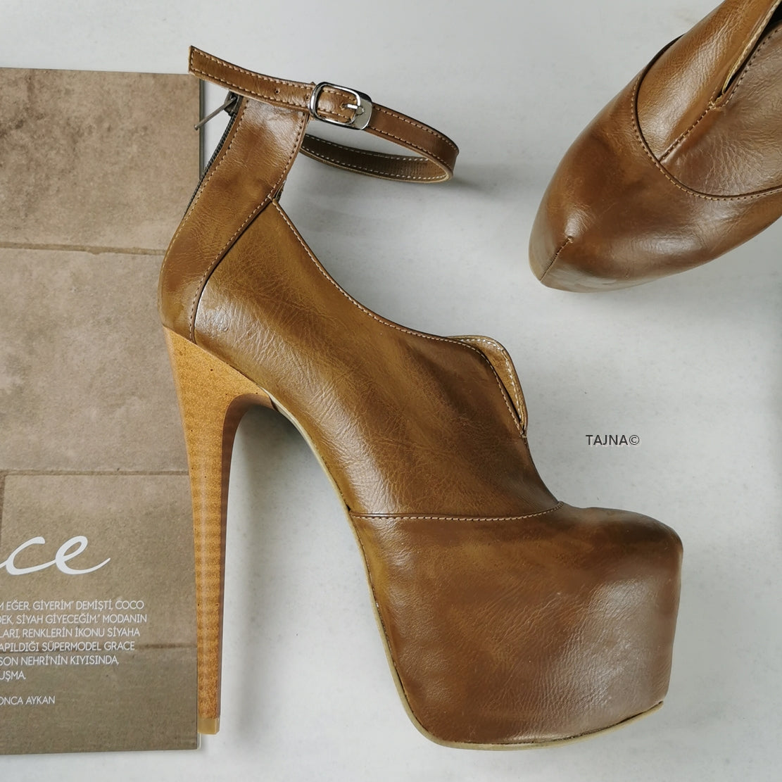 Designer Tobacco Brown Ankle Strap Platforms - Tajna Club