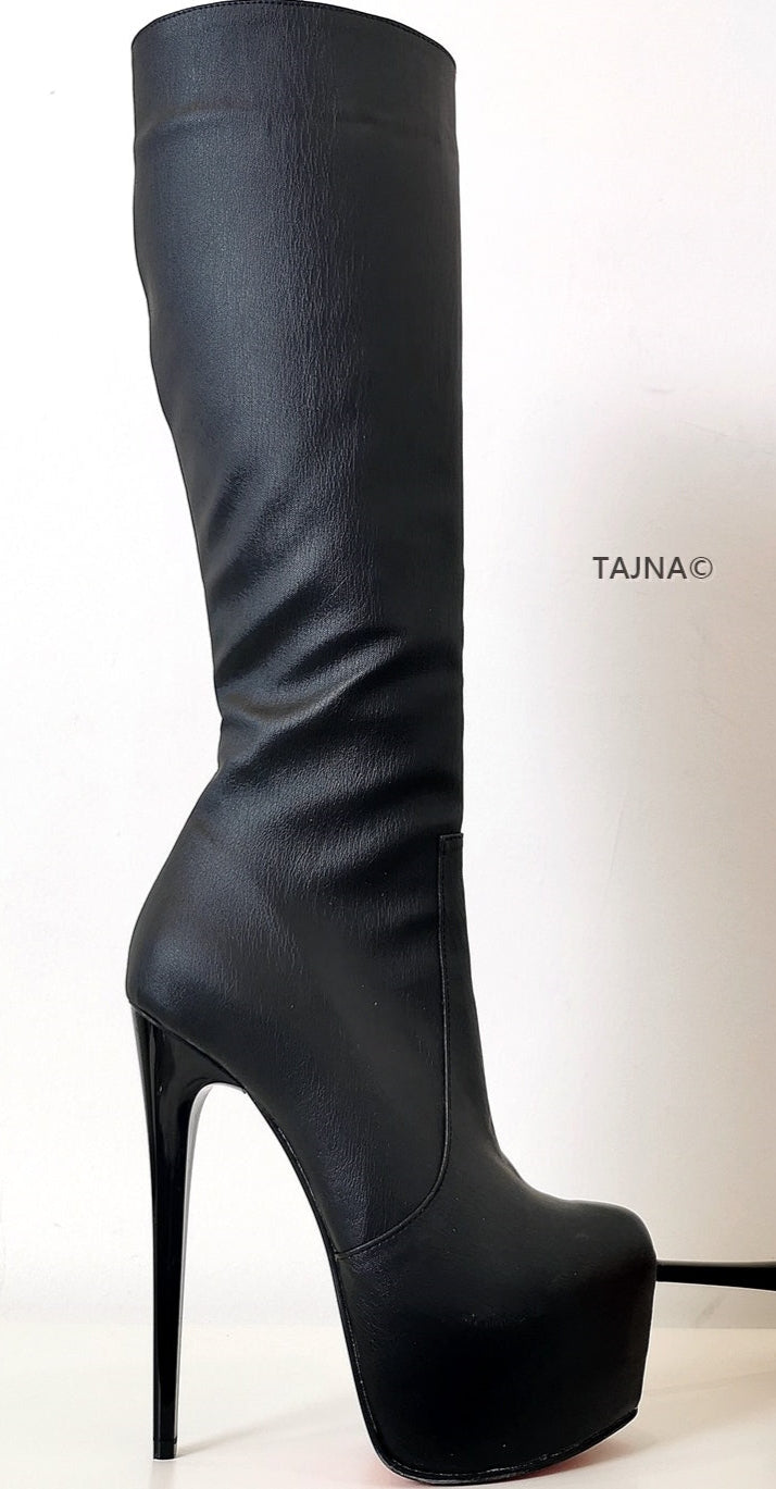 Black Matte Mid Calf Platform Boots - Tajna Club