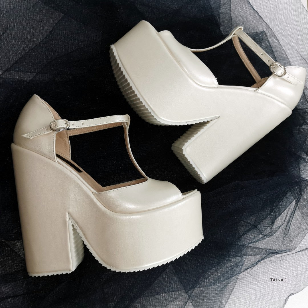 Ivory White Wedge Bridal Shoes - Tajna Club