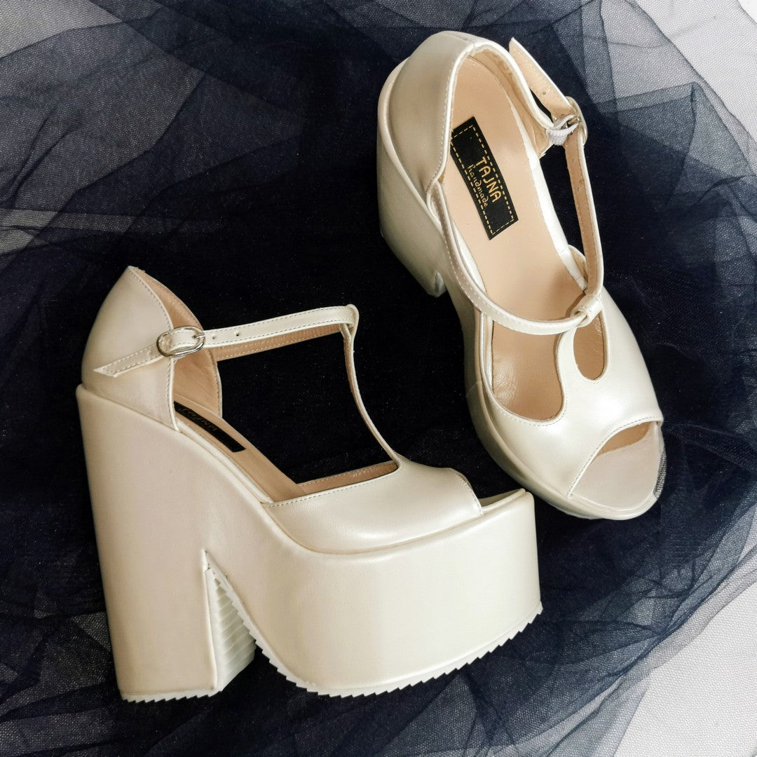 Ivory White Wedge Bridal Shoes - Tajna Club