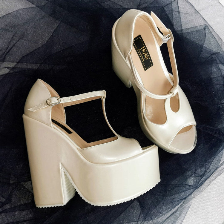 Ivory White Wedge Bridal Shoes - Tajna Club