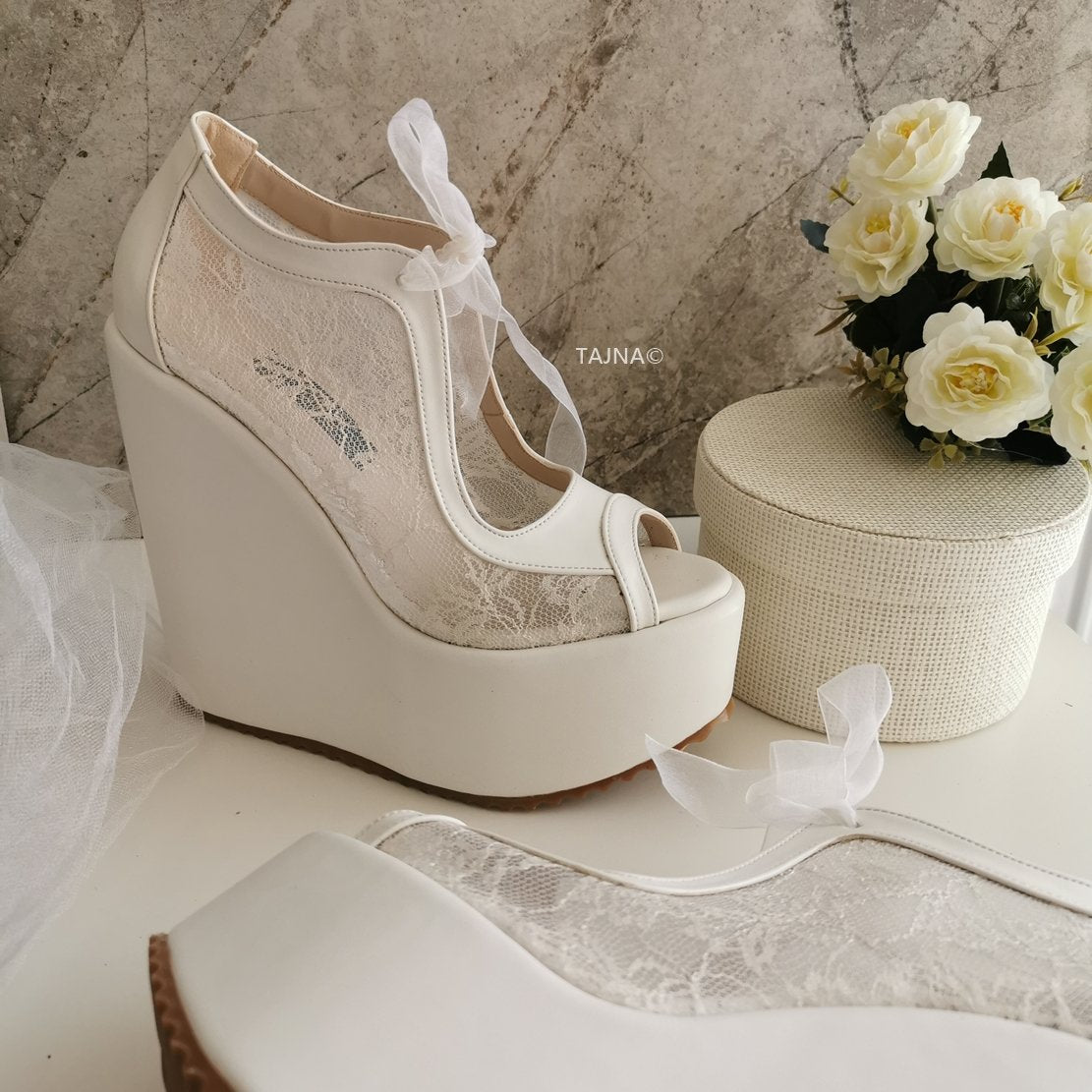 Lace  High Heel Wedding Wedge Shoes - Tajna Club