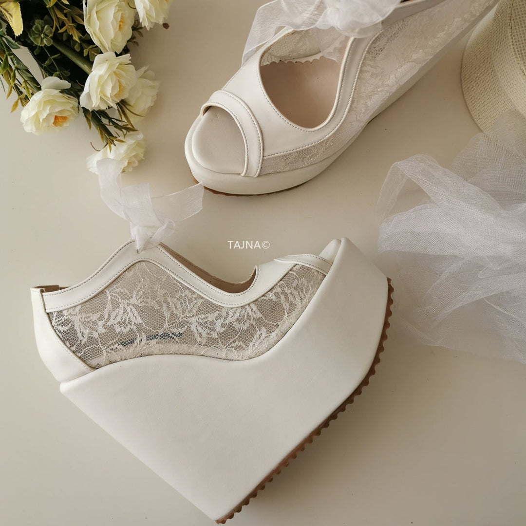 Lace  High Heel Wedding Wedge Shoes - Tajna Club
