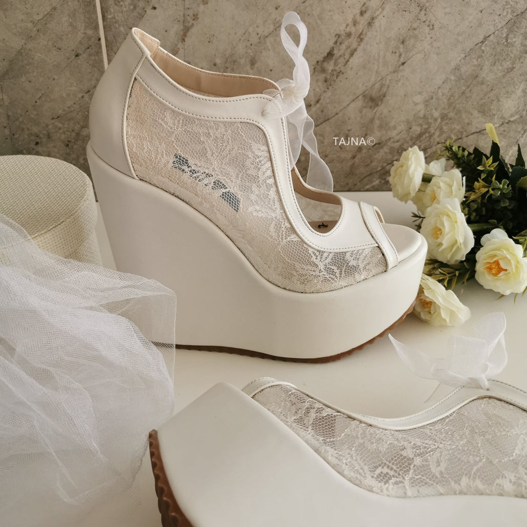 Lace  High Heel Wedding Wedge Shoes - Tajna Club