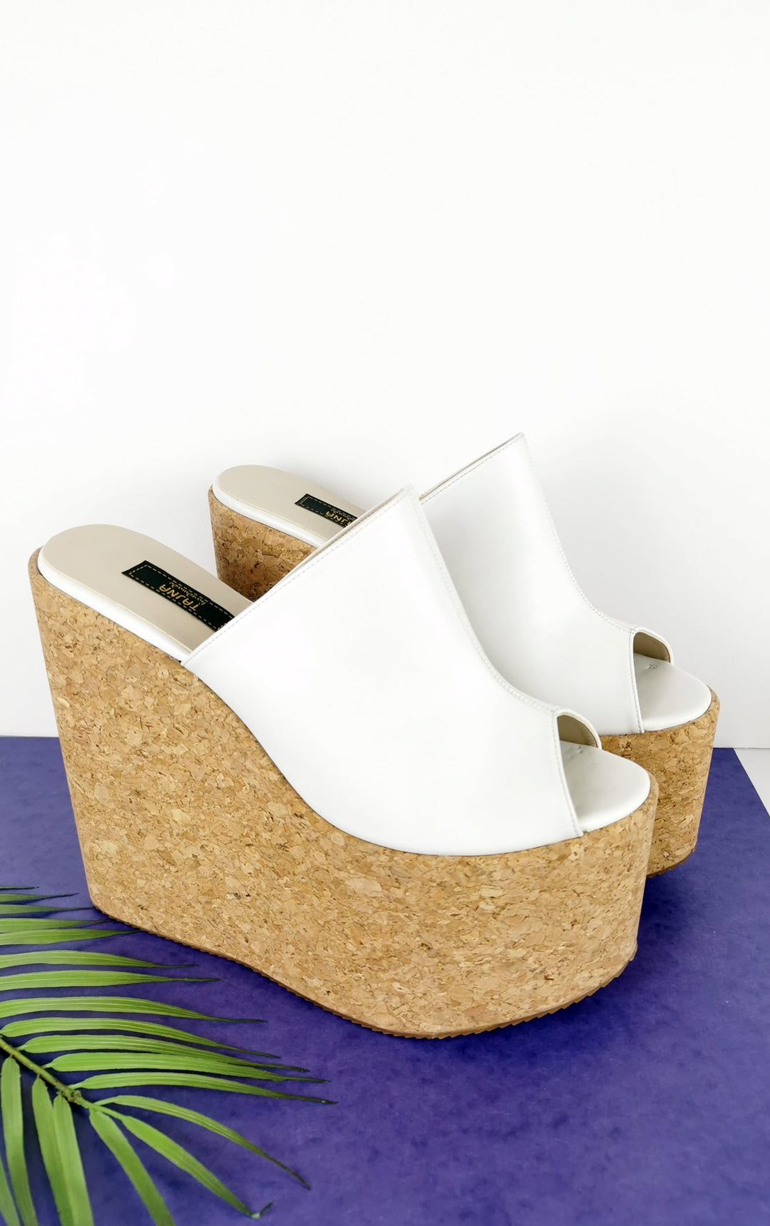 White Peep Toe Cork Wedge Mules - Tajna Club
