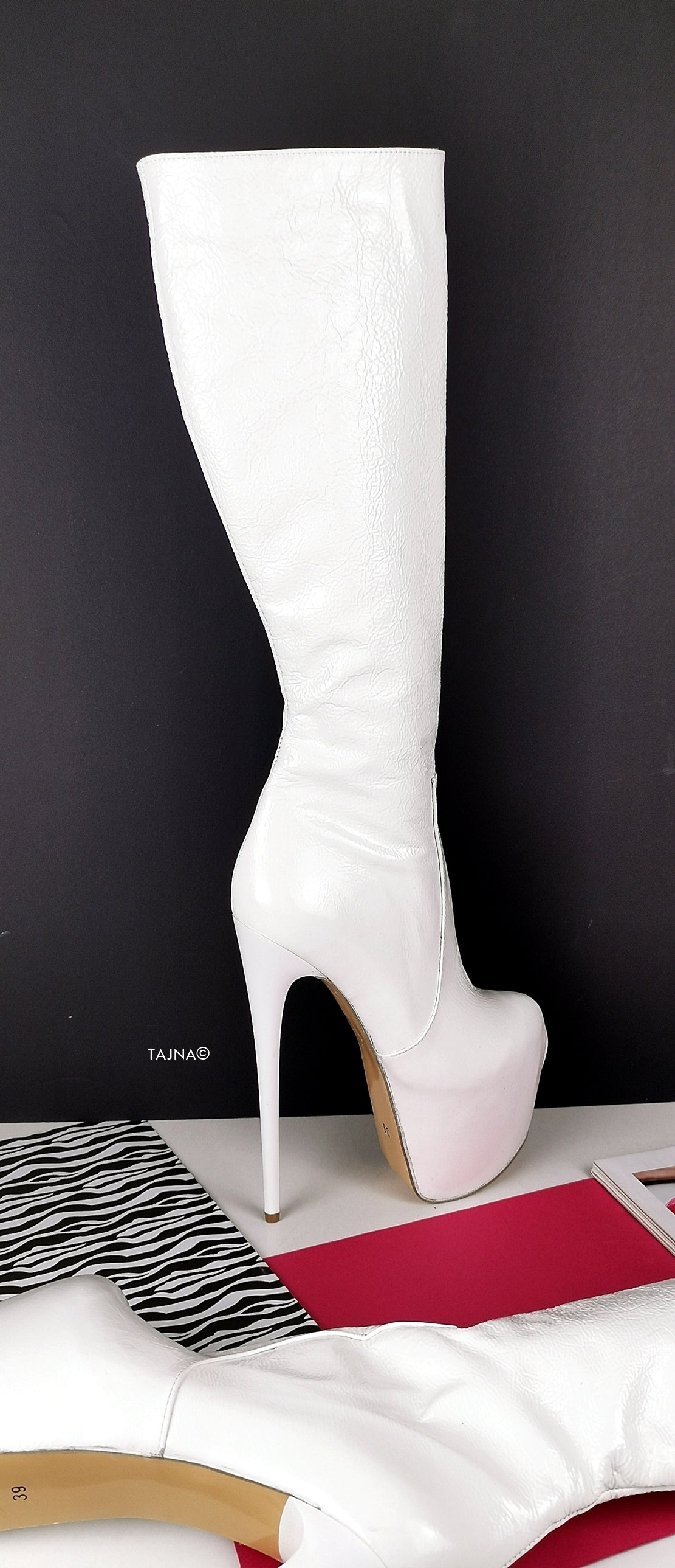 Full Genuine Leather White Lacquer Boots - Tajna Club