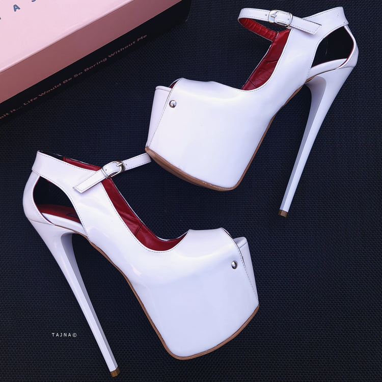 Modern Mary Jane White Gloss Open Toe Heels Tajna club
