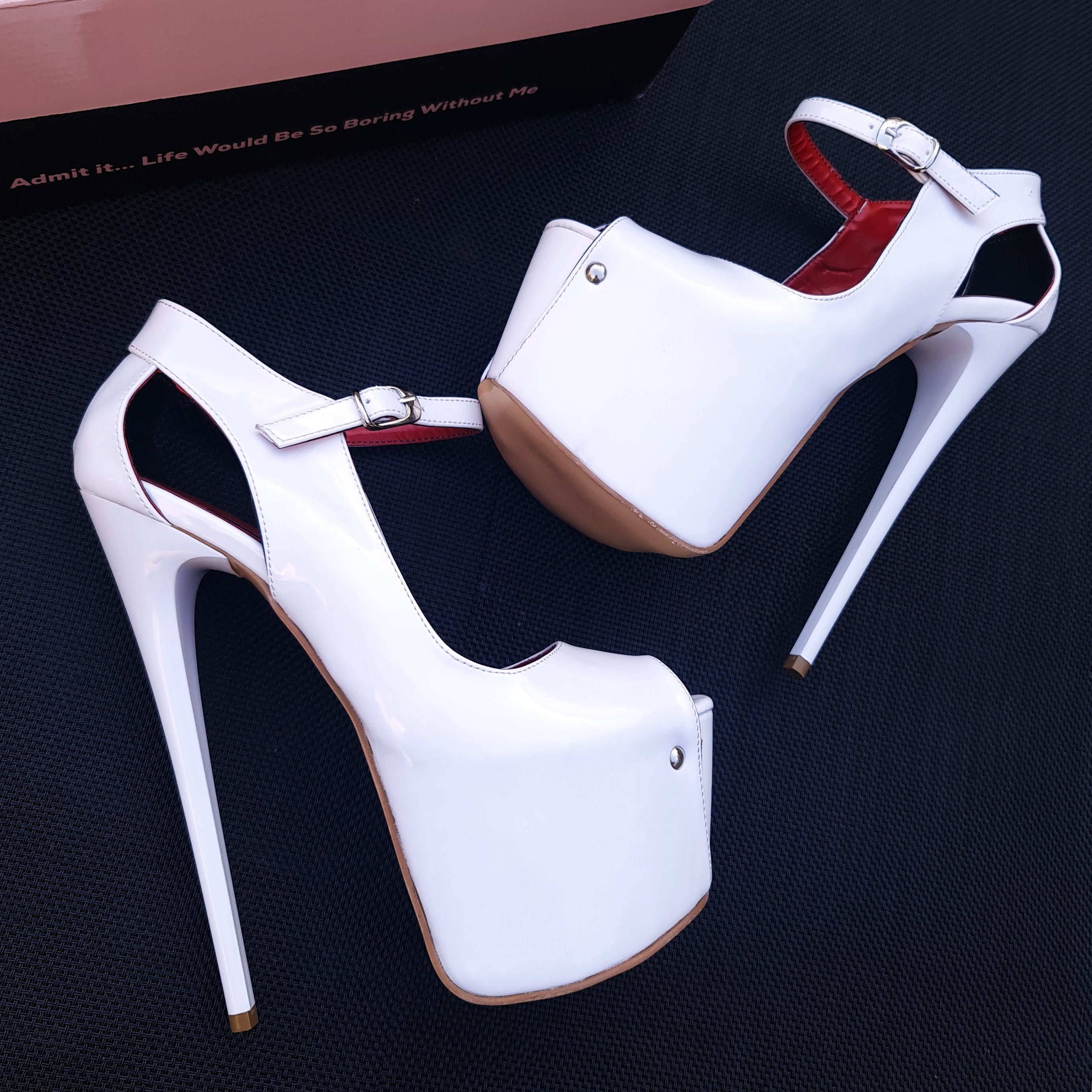 Modern Mary Jane White Gloss Open Toe Heels Tajna club