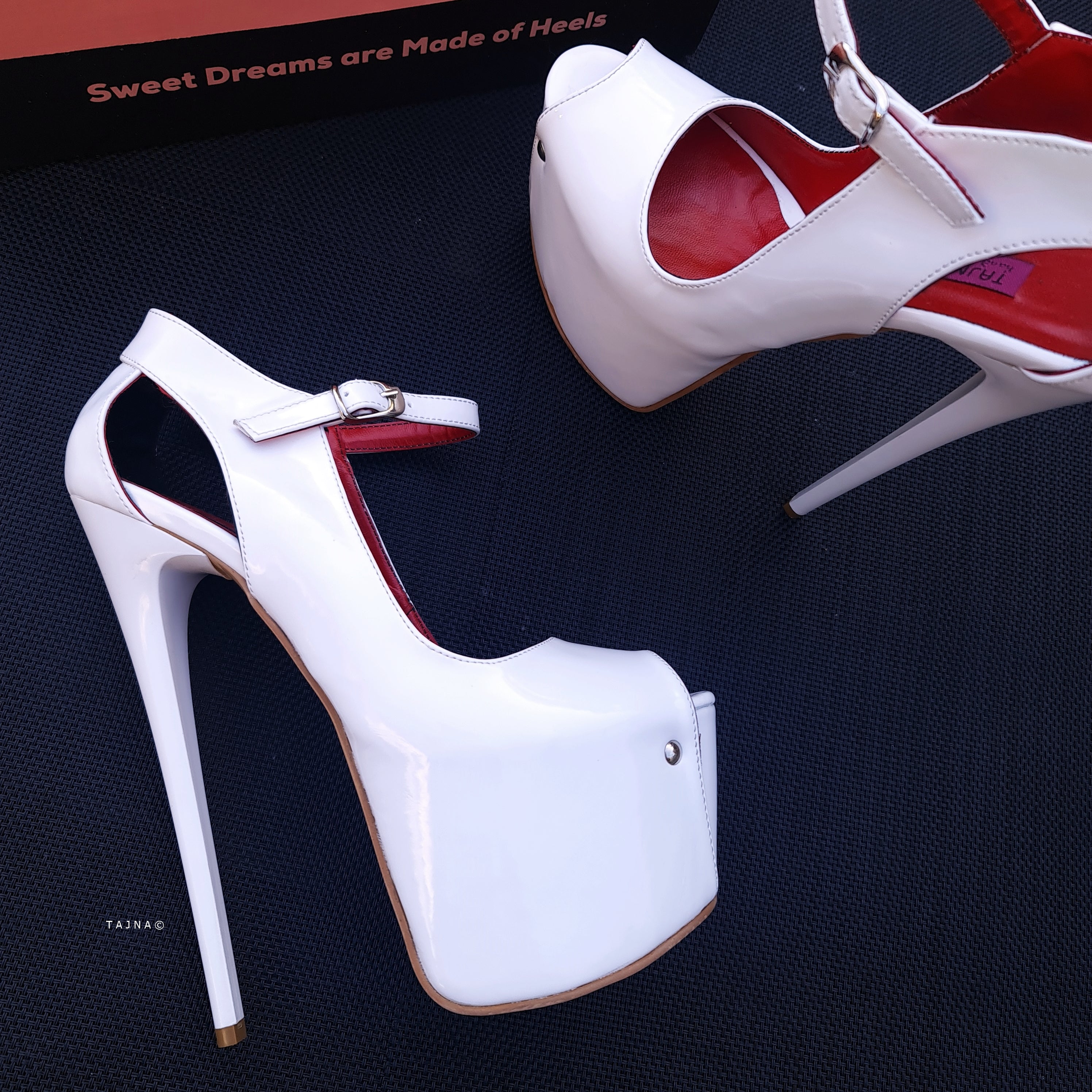 Modern Mary Jane White Gloss Open Toe Heels Tajna club