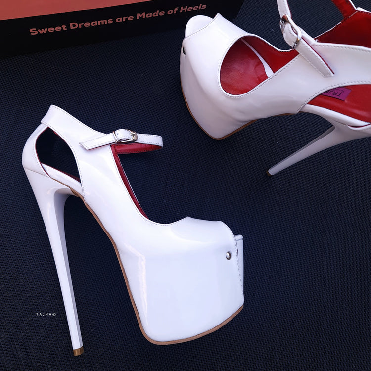 Modern Mary Jane White Gloss Open Toe Heels Tajna club