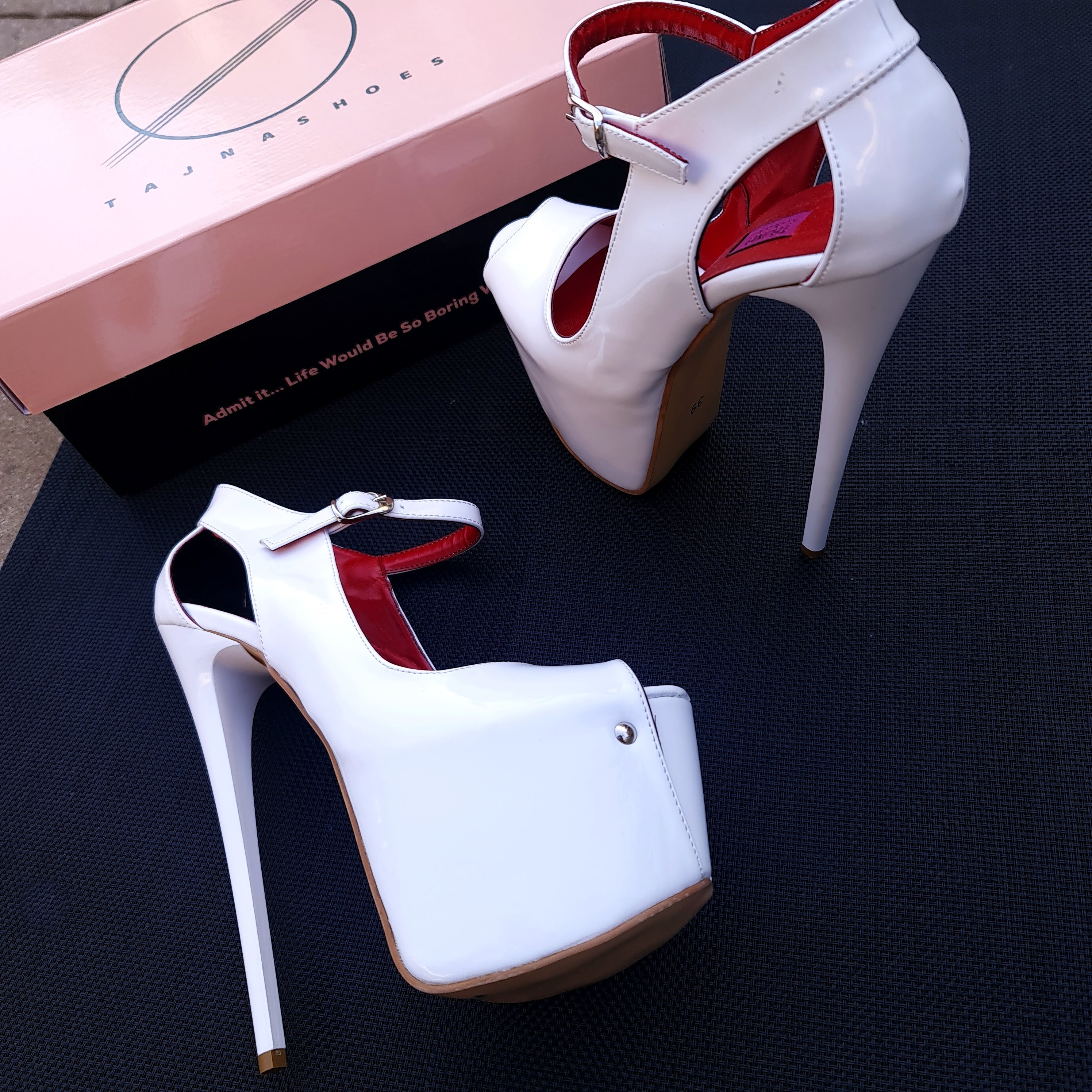 Modern Mary Jane White Gloss Open Toe Heels Tajna club shoes