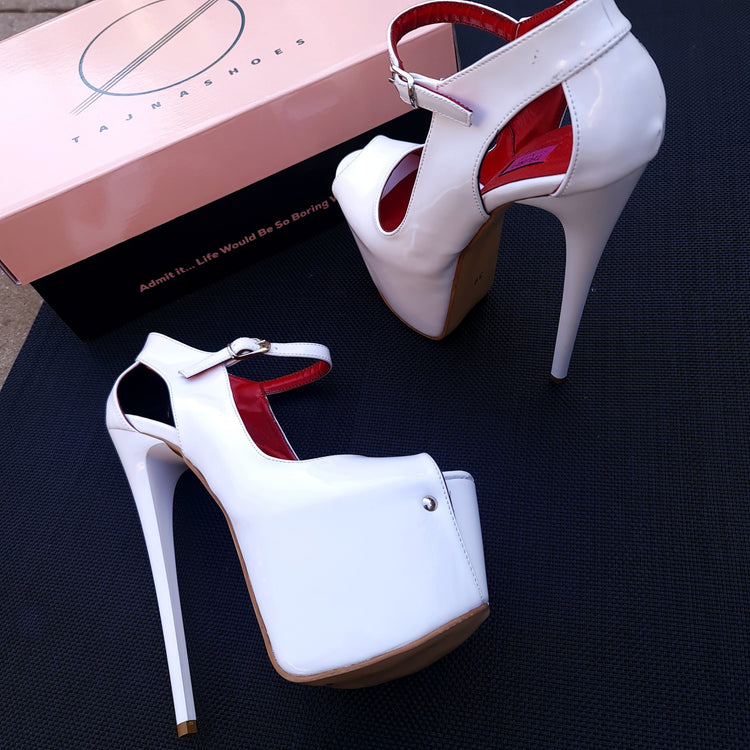 Modern Mary Jane White Gloss Open Toe Heels Tajna club shoes