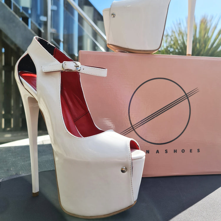 Modern Mary Jane White Gloss Open Toe Heels Tajna club