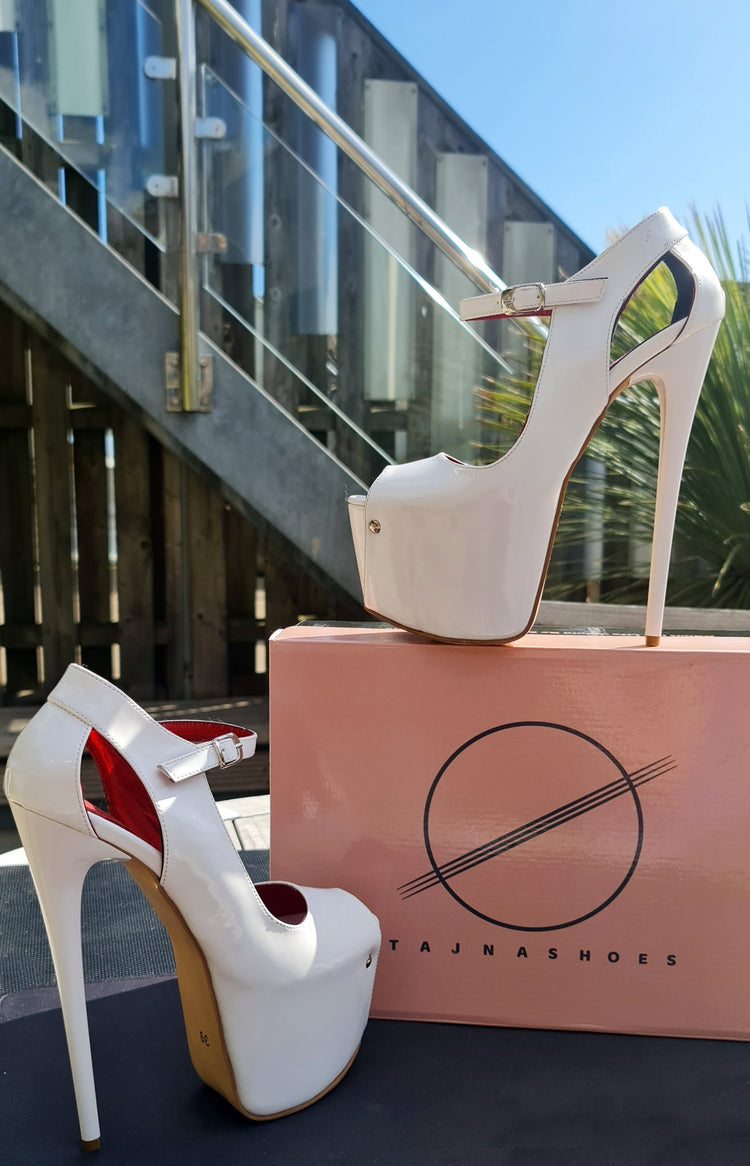 Modern Mary Jane White Gloss Open Toe Heels Tajna club