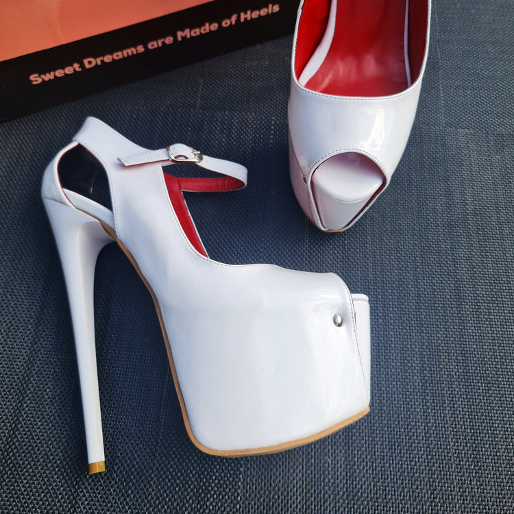 Modern Mary Jane White Gloss Open Toe Heels Tajna club