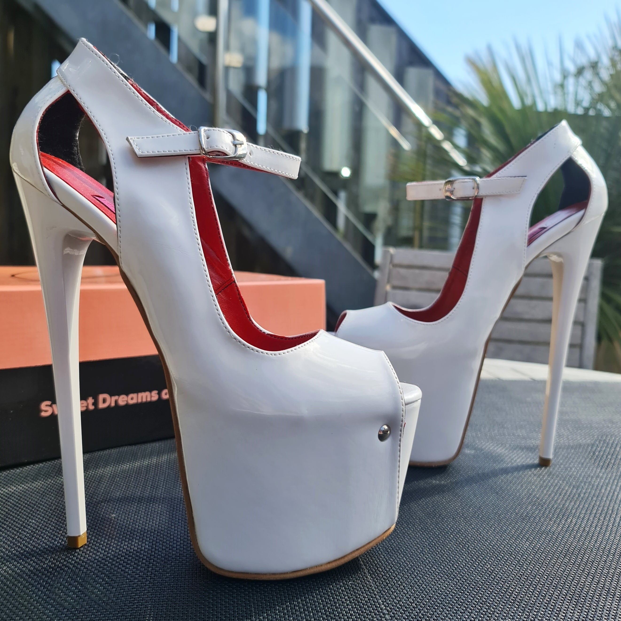 Modern Mary Jane White Gloss Open Toe Heels Tajna club