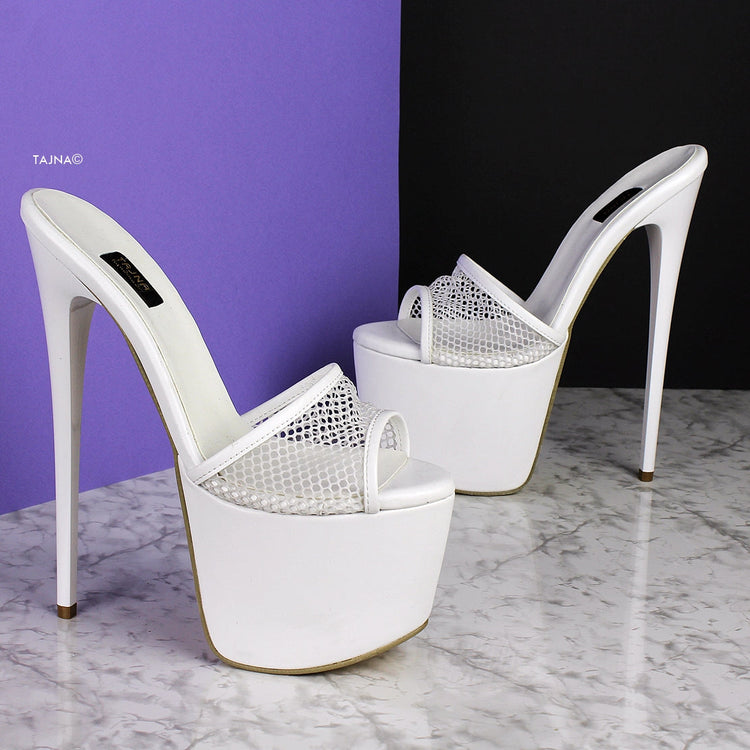 White Fishnet High Heel Mules - Tajna Club