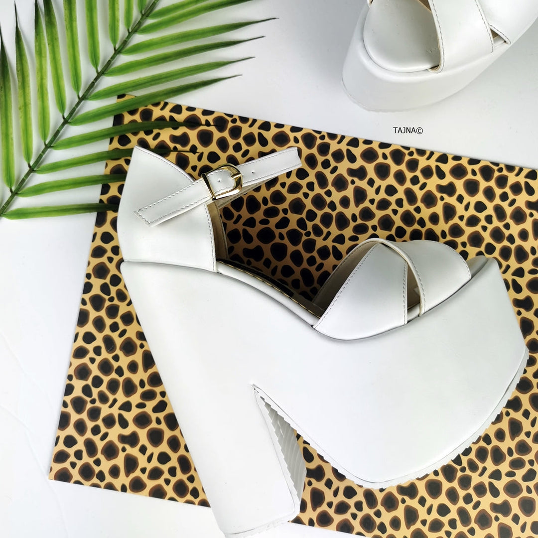 Peep Toe White Platform Wedge Sandals - Tajna Club