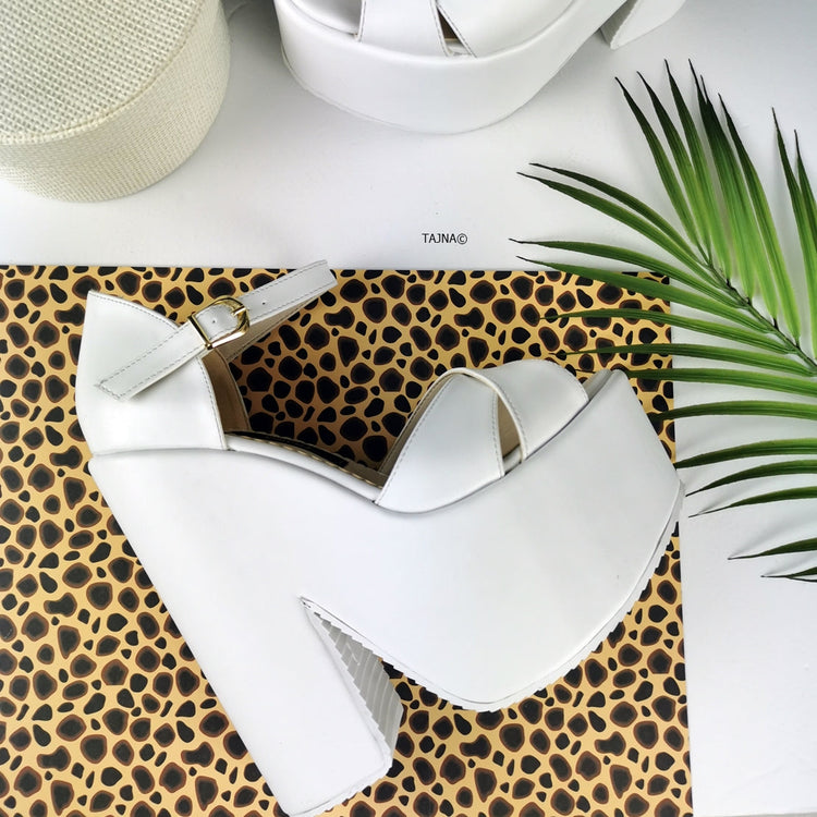 Peep Toe White Platform Wedge Sandals - Tajna Club