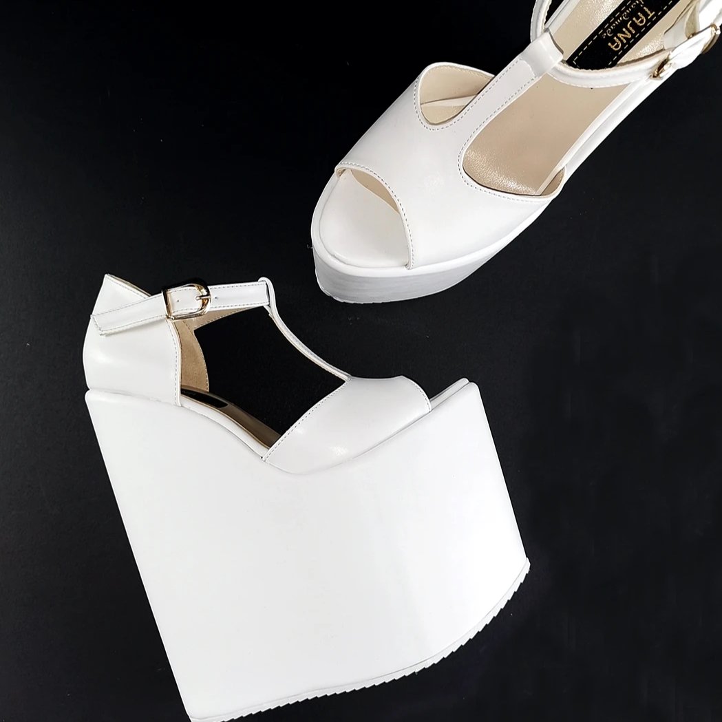 White T Strap Platform Wedge Shoes - Tajna Club
