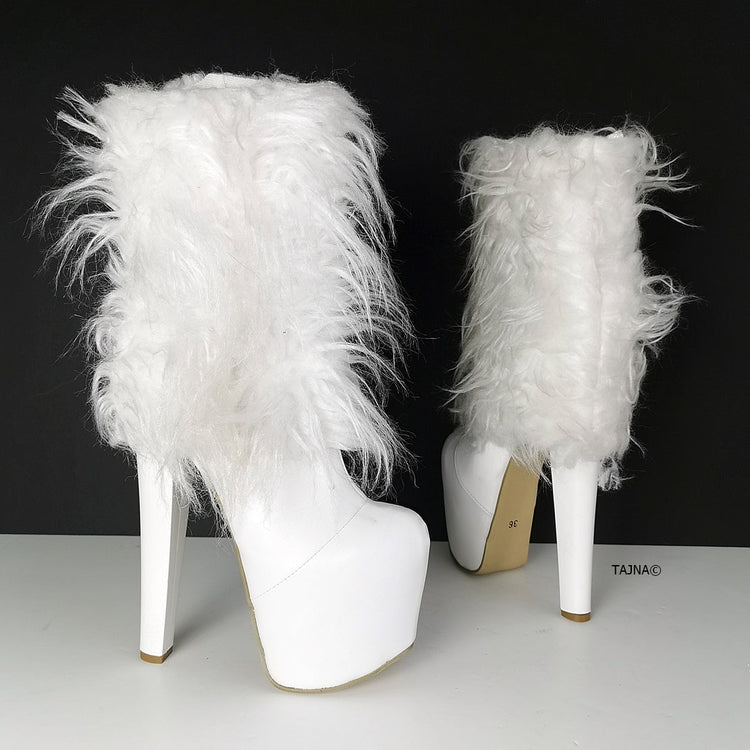 White Fur Heel Boots Dual Use - Tajna Club