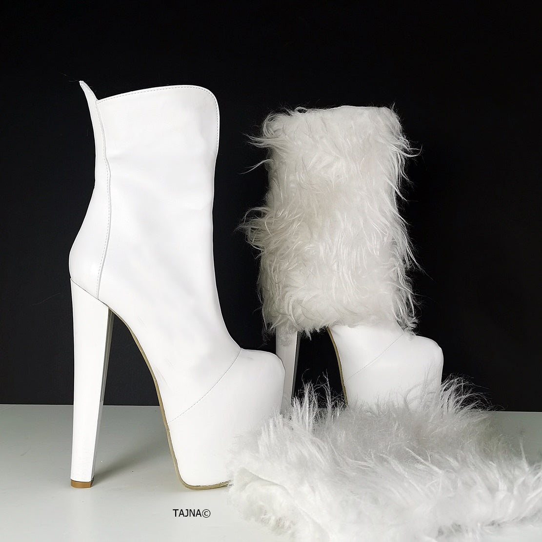 White Fur Heel Boots Dual Use - Tajna Club