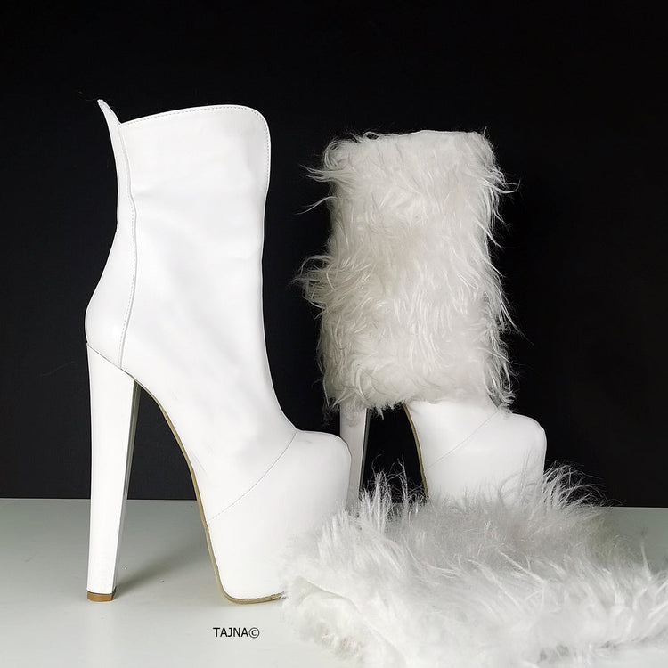 White Fur Heel Boots Dual Use - Tajna Club