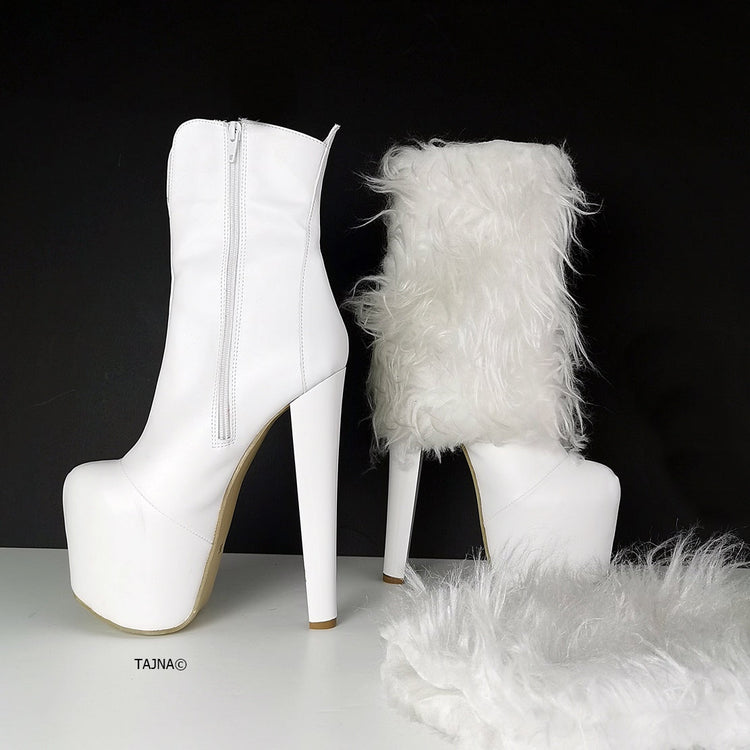 White Fur Heel Boots Dual Use - Tajna Club