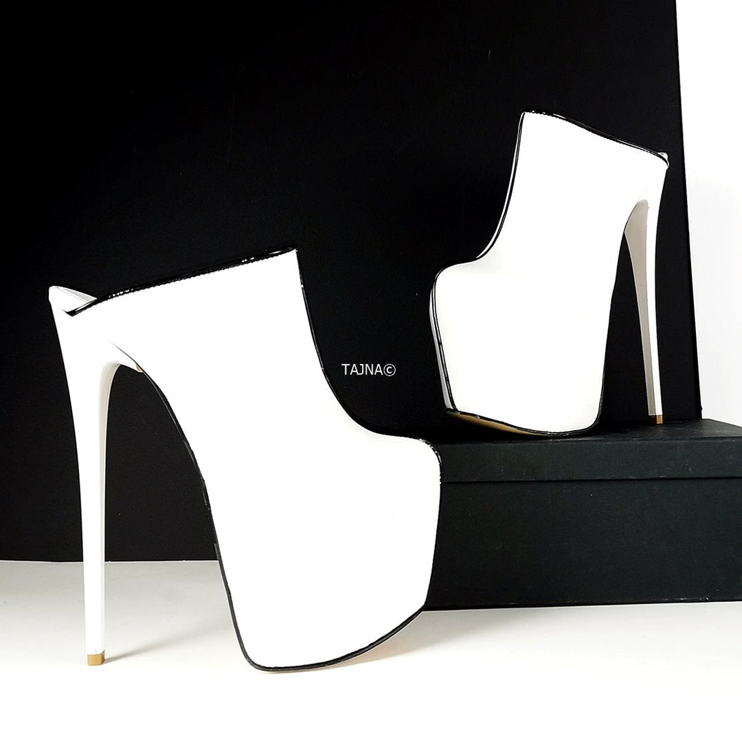 White Patent Sabo Platform Mules - Tajna Club