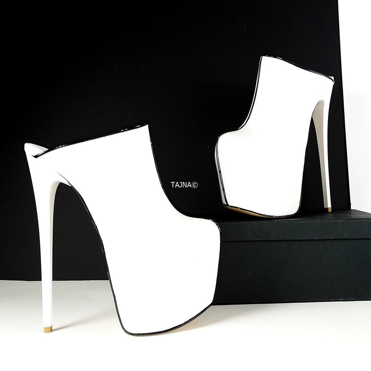 White Patent Sabo Platform Mules - Tajna Club